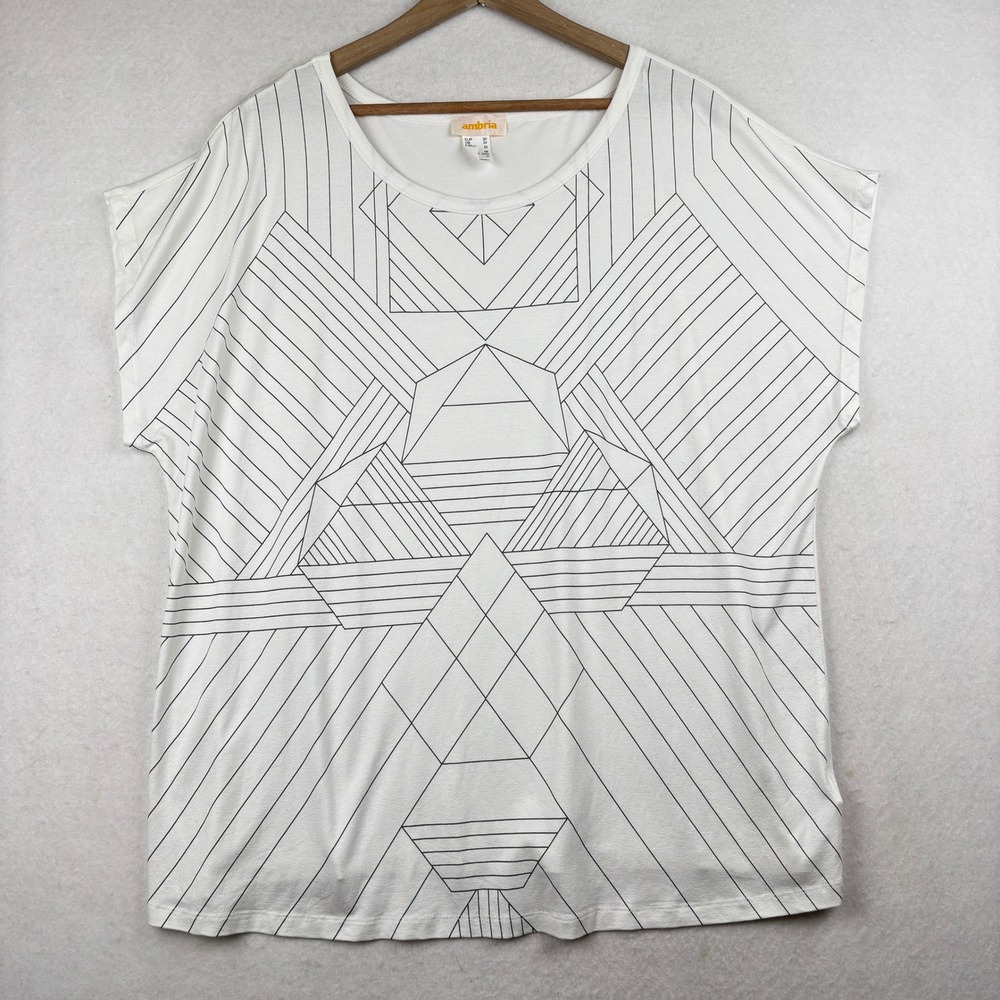 Ambria Top Womens 18 Short Sleeve Geometric Print Casual Minimalist